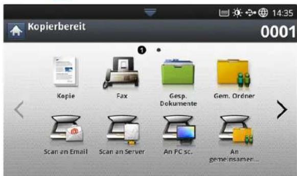 Kopierbereit 0001 Kopie Fax Gesp. Dokumente Gem. Ordner Scan an Email Scan an Server An PC sc. An gemeinsamen...