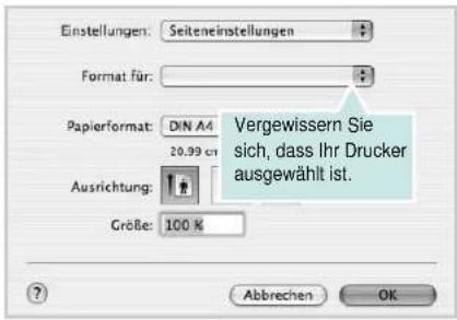 Einstellungen: Seiteneinstellungen Format für: Papierformat: DIN A4 20.99 cm Ausrichtung: Größe: 100 % Vergewissern Sie sich, dass Ihr Drucker ausgewählt ist. ? Abbrechen OK