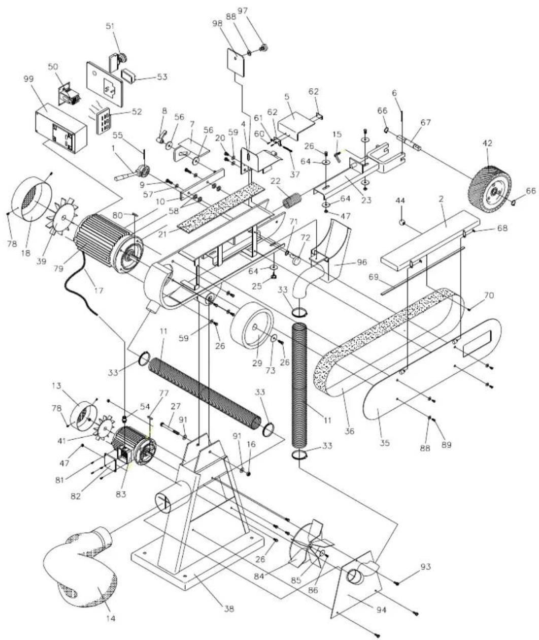 Huvema GRIMAX 100 - Teilezeichnung vom Bandschleifer mit Saug - 1