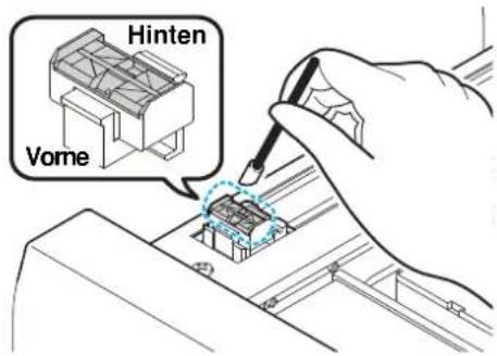 Mimaki UJF-3042HG - Reinigungstupfer mit Reinigungsflüssigkeit befeuchten und Verunreinigungen von der Wischerdüse entfernen. - 1