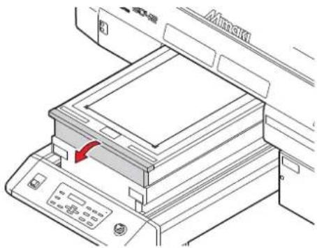 Mimaki UJF-3042HG - Frontklappe des Tisches öffnen. - 1