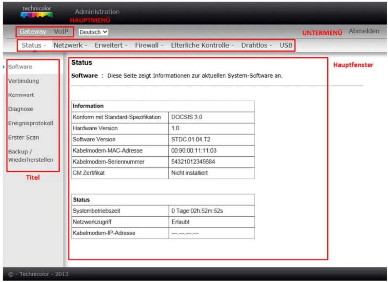 Technicolor TC7200.20 - Überblick über das Web Interface - 1