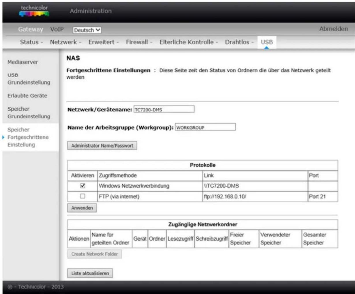Technicolor TC7200.20 - Speicher Fortgeschrittene Einstellung - 1