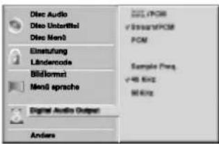 Disc Audio Dise Unterbei Disc Menü Einstufung Ländencode Bildlormat Menü sprache Digital Audio Output Anders DISPROM V-StandardROM PCM Sample Proc. √48 MHz MHz