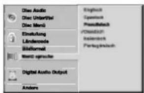 Dias Audio Dias Unterstiti Dias Menü Einstufung Ländercode Bildformat Mand signifekte Digital Audio Output Andere