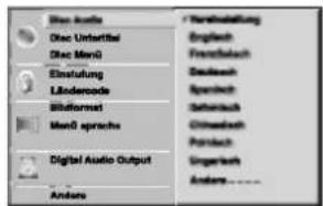 Show Audio Disc Unterteil Disc Men0 Einstufung Ländencode Biliformat Men0 sprache Digital Audio Output Andere Nordaführung English Frenchbach Deutsch Schenbach Chinesbach Petroch Ungerlech Andere