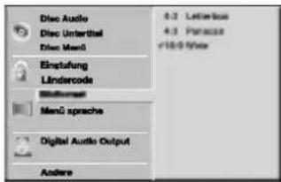 Disc Audio Disc Untertitel Disc Men0 Einstufung Lindarcode Minderer Men0 sprache Digital Audio Output Andere 4.3 Lettose 4.3 Paracase r18/9 Max