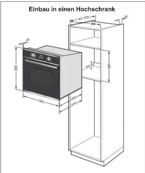 Einbau in einen Hochschrank min 570 560 35 25 595 585 min 50 595 550 575