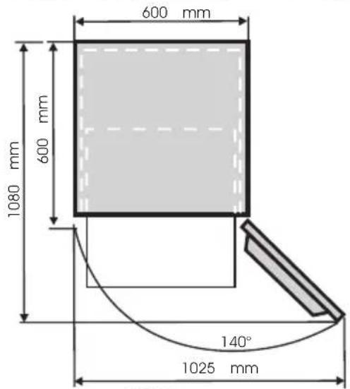 600 mm 1080 mm 600 mm 140° 1025 mm