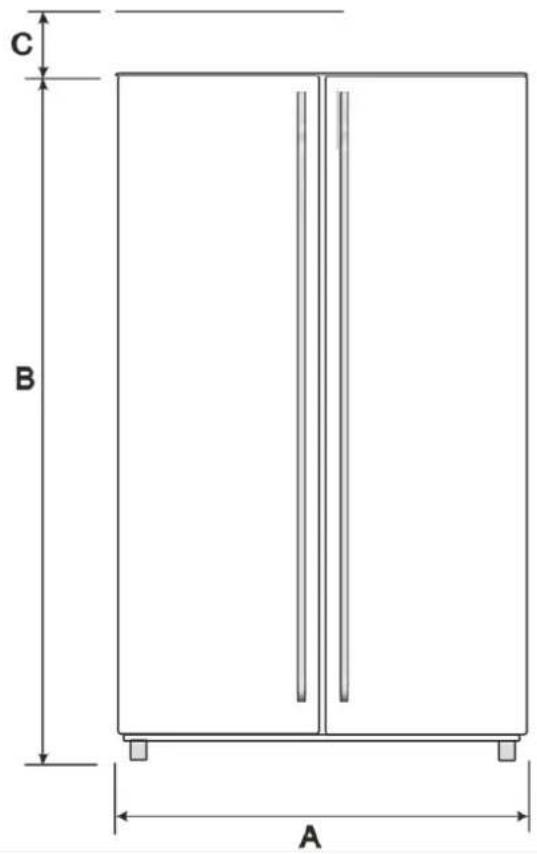 Exquisit SBS 530-3FCBA+ - Gerätemaße in mm und Grad - 1