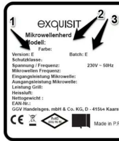 Exquisit MWED8323.3S - Geben Sie beim Anruf folgende Angaben: - 1