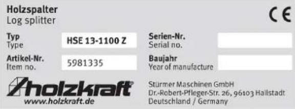 Holzkraft HSE 13-1100 Z - Typenschild - 1