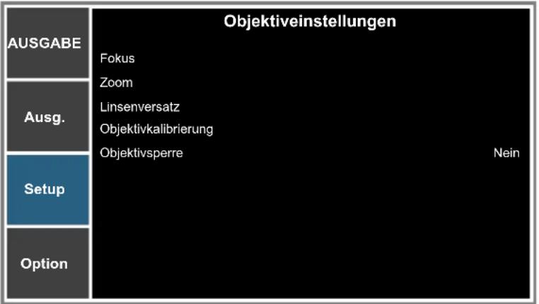 OPTOMA ZU850 - Menü Objektiveinstellungen - 1