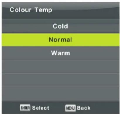 Colour Temp Cold Normal Warm ENTER Select MENU Back