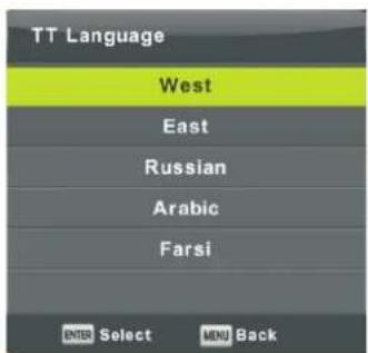 TT Language West East Russian Arabic Farsi ENTER Select MENU Back