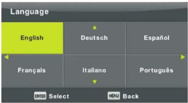 Language English Deutsch Español Français Italiano Português ENTER Select MENU Back