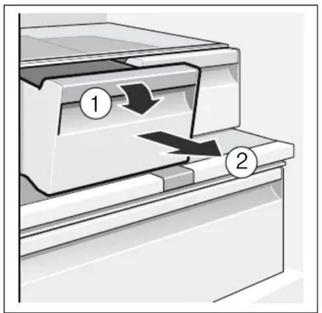 Diagram of a printer or printer mechanism showing two labeled parts with directional arrows indicating flow or movement.