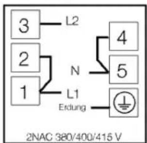 3 L2 2 N 1 L1 Erdung 4 5 2NAC 380/400/415 V