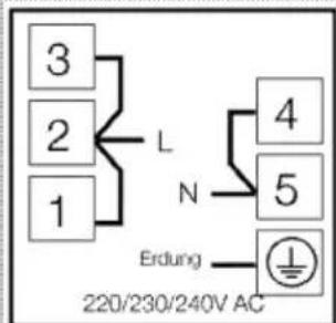 3 2 1 L N 4 5 Erdung 220/230/240V AC
