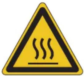 Yellow triangular warning sign with black smoke symbol indicating hot weather