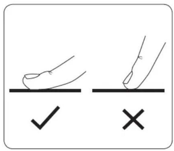 Diagram showing two hand positions on a line with checkmark and cross symbols, likely indicating correct and incorrect states.