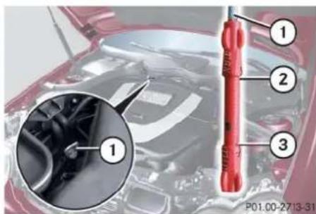 Mercedes-Benz C 230 Sport (2006) - Checking engine oil level with the oil dipstick - 1