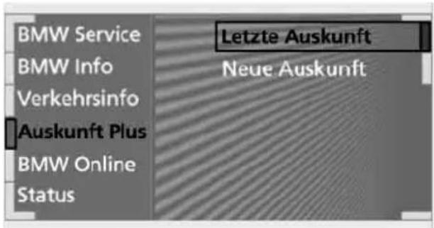 BMW Service BMW Info Verkehrsinfo Auskunft Plus BMW Online Status Letzte Auskunft Neue Auskunft