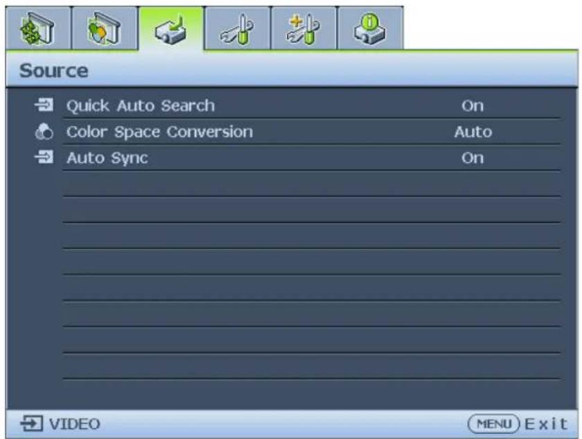 Source Quick Auto Search On Color Space Conversion Auto Auto Sync On VIDEO MENU Exit