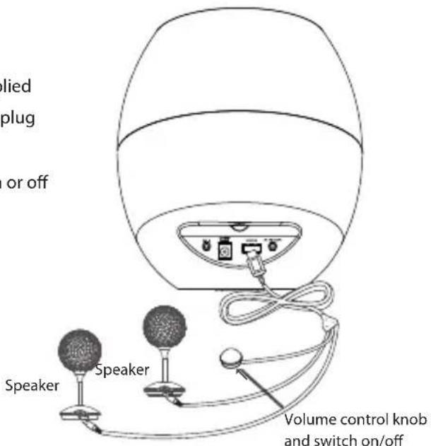 plied plug or off Speaker Speaker Volume control knob and switch on/off