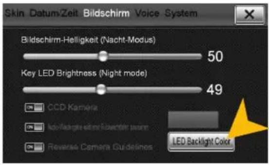 Skin Datum/Zeit Bildschirm Voice System Bildschirm-Helligkeit (Nacht-Modus) 50 Key LED Brightness (Night mode) 49 CDK Kamera kdoVarge e-mail kboeetler paxmm Reverse Camera Guidelines LED Backlight Color
