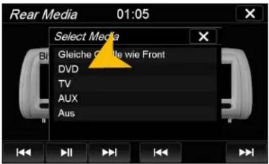 Rear Media 01:05 Select Media Gleiche Quote wie Front DVD TV AUX Aus