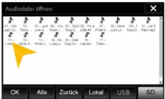 Audiodatei öffnen 01 - We Just Co... There ... 02 - Like a ... 03 - Just Know I... Rag D... Little M... Praha ... 04 - You ... 05 - Glad 06 - I'm a ... 07 - Praise ... 08 - Here ... Used to... Rain mp3 11 - Love ... Wide R... 12 - When I... Long a... Rag Do... Garden... There... OK Alle Zurück Lokal USB SD