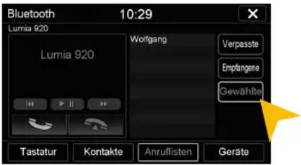 Bluetooth 10:29 Lumia 920 Lumia 920 Wolfgang Verpasste Empfangene Gewählte Tastatur Kontakte Anruflisten Geräte