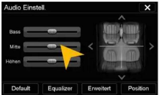 Audio Einstell. Bass Mitte Höhen Default Equalizer Erweitert Position