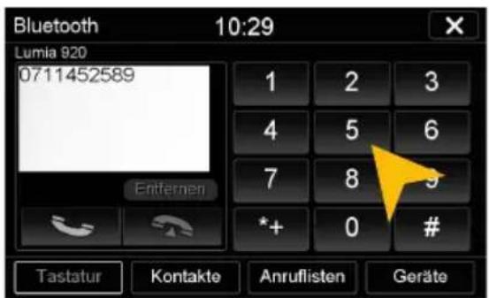 Bluetooth 10:29 Lumia 920 0711452589 Enternen 1 2 3 4 5 6 7 8 9 *+ 0 # Tastatur Kontakte Anruflisten Geräte