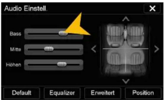 Audio Einstell. Bass Mite Höhen Default Equalizer Erweitert Position