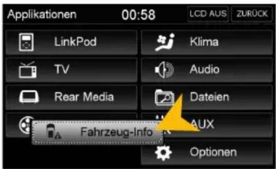 Applikationen 00:58 LCD AUS ZURÜCK LinkPod Klima TV Audio Rear Media Dateien Fahrzeug-Info AUX Optionen