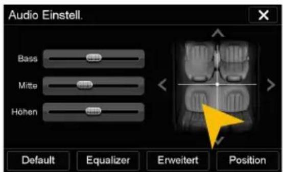 Audio Einstell. Bass Mitte Höhen Default Equalizer Erweitert Position