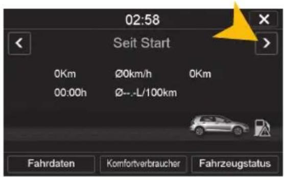 02:58 Seit Start 0Km Ø0km/h 0Km 00:00h Ø--L/100km Fahrdaten Komfortverbraucher Fahrzeugstatus