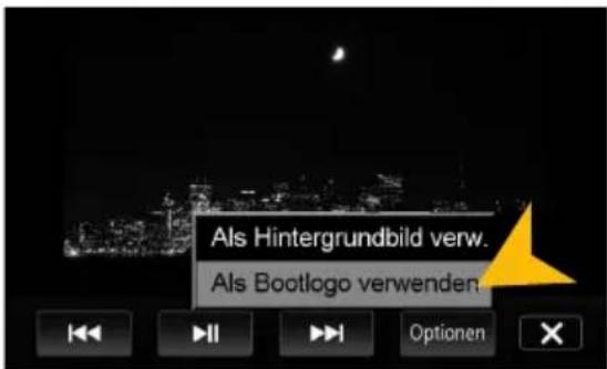 Als Hintergrundbild verw. Als Bootlogo verwenden Optionen