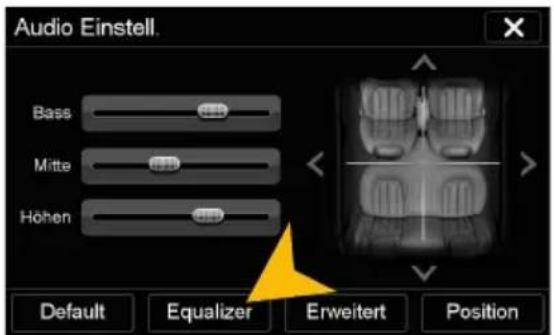 Audio Einstell. Bass Mitte Höhen Default Equalizer Erweitert Position