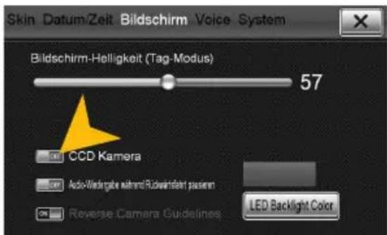 Skin Datum/Zeit Bildschirm Voice System Bildschirm-Helligkeit (Tag-Modus) 57 CCD Kamera Audio-Windsgate während/Richwidfahr passieren Reverse Camera Guidelines LED Backlight Color