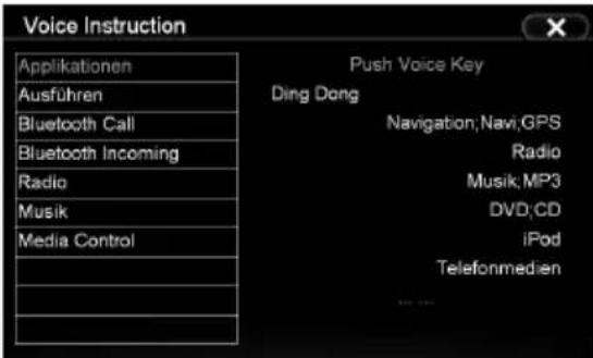 Voice Instruction Applikationen Ausführen Bluetooth Call Bluetooth Incoming Radio Music Media Control Push Voice Key Ding Dong Navigation, Navi;GPS Radio Musik;MP3 DVD;CD iPod Telefonmedien