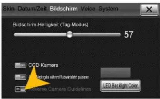 Skin Datum/Zeit Bildschirm Voice System Bildschirm-Helligkeit (Tag-Modus) 57 CCD Kamera Reverse Camera Guidelines LED Backlight Color