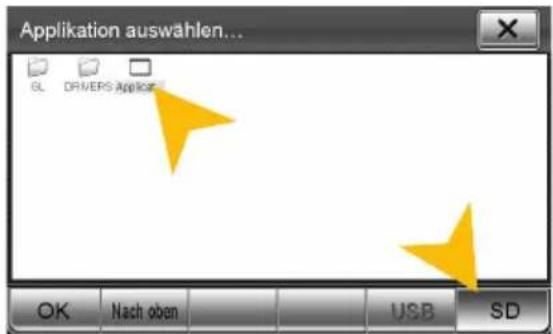 Application auswahlen... GL DRIVERS Application OK Nach oben USB SD