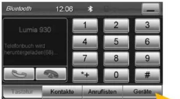 Bluetooth 12:06 Lumia 930 Telefonbuch wird heruntergeladen(88)... 1 2 3 4 5 6 7 8 9 *+ 0 # Tastatur Kontakte Anruflisten Geräte