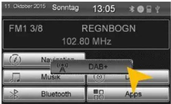 11. Oktober 2015 Sonntag 13:05 FM1 3/8 REGNBOGN 102.80 MHz Navigation DAB+ Musik Bluetooth Apps