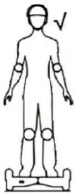 Diagram of a human body with marked measurement points and a checkmark indicating a specific point.