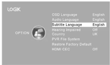 Logik L22FED13 - Subtitle Language (DTV Mode) - 2