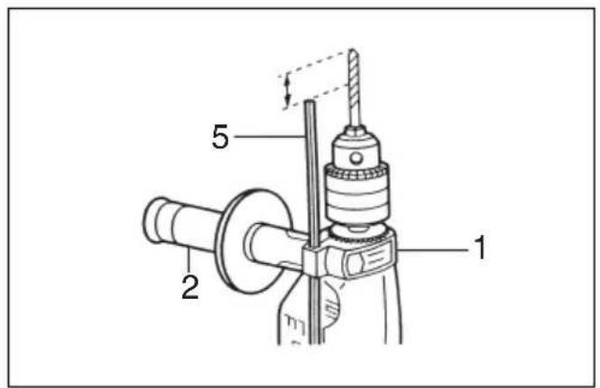 Technical diagram of a mechanical device with numbered components and directional arrows indicating motion or force.